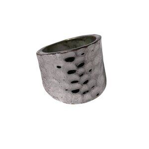 Wide Hammered Silver Tone Metal Statement Ring Size 5 u